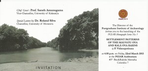 Invitation - Dr. Vidanapathirana - Settlement Patterns of the Malvatu Oya and Kala Oya Basins