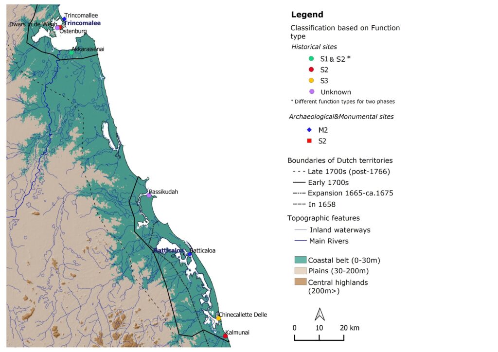 Distribution of all inventoried Dutch fortification sites â€“ Eastern Sri Lanka (Mendis, 2020)