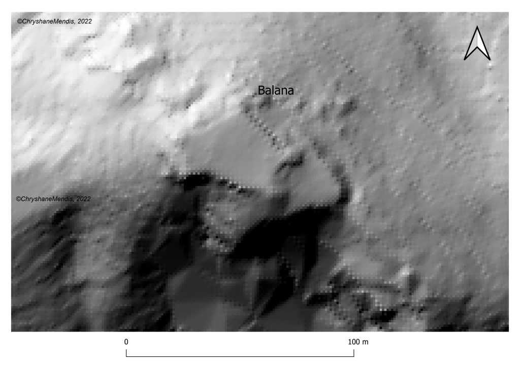 Balana with standard hillshade compared to Google Earth satellite image