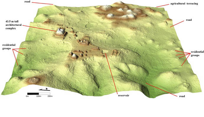LiDAR bare-earth visualization in 2.5D of central Caracol (Chase, A.F., D.Z. Chase & J.F. Weishampel, 2013).