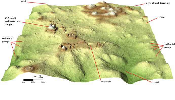 LiDAR bare-earth visualization in 2.5D of central Caracol (Chase, A.F., D.Z. Chase & J.F. Weishampel, 2013). LiDAR bare-earth visualization in 2.5D of central Caracol (Chase, A.F., D.Z. Chase & J.F. Weishampel, 2013).